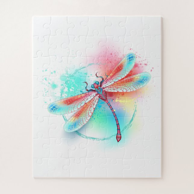 Rote Libelle im Aquarellhintergrund (Vertikal)