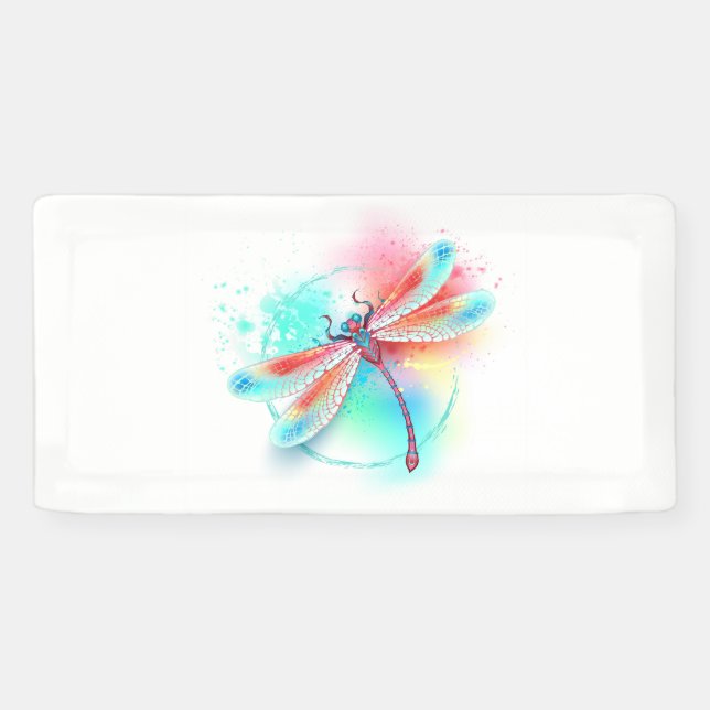 Rote Libelle im Aquarellhintergrund Banner (Horizontal)