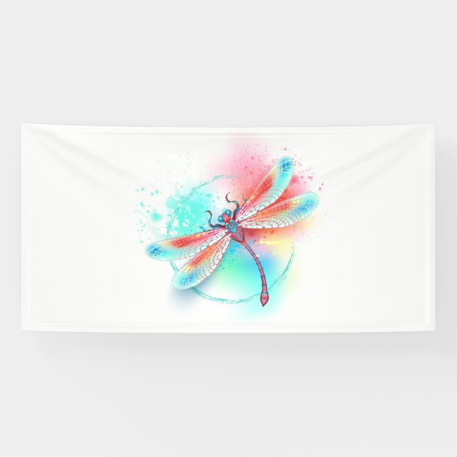 Rote Libelle im Aquarellhintergrund Banner (Horizontal)