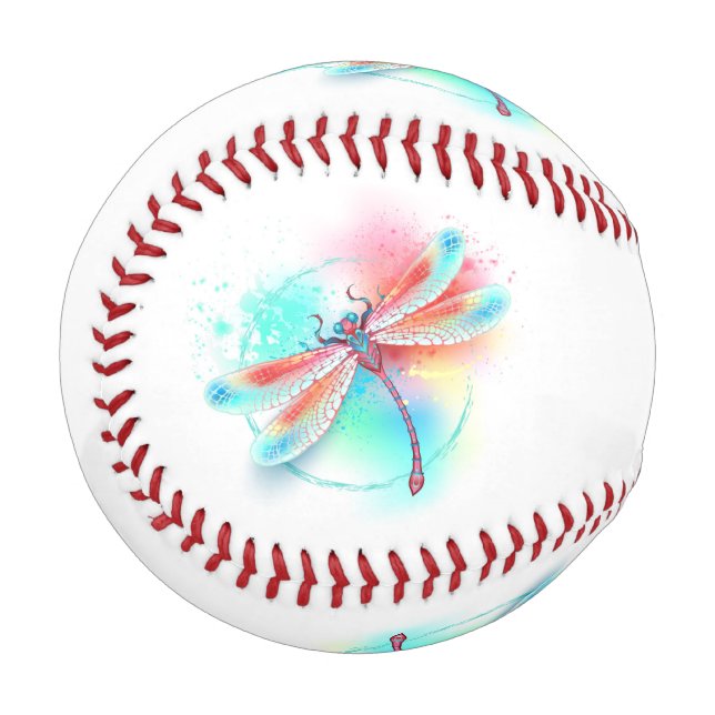 Rote Libelle im Aquarellhintergrund Baseball (Vorderseite Links)