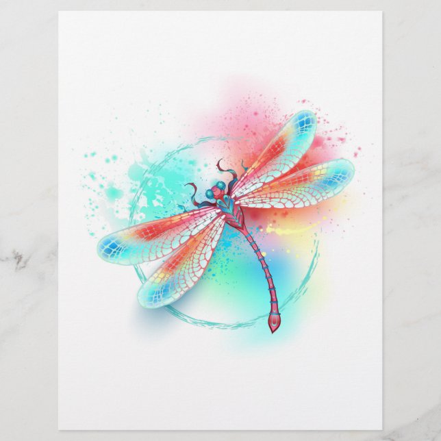 Rote Libelle im Aquarellhintergrund Briefbogen (Vorderseite)