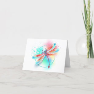 Rote Libelle im Aquarellhintergrund Dankeskarte