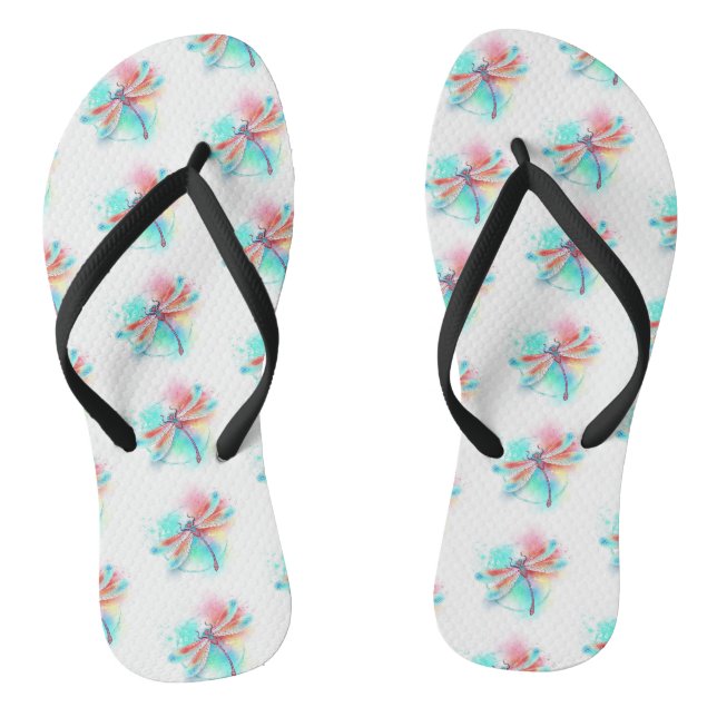Rote Libelle im Aquarellhintergrund Flip Flops (Fußbett)
