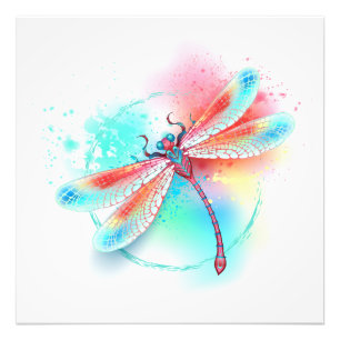 Rote Libelle im Aquarellhintergrund Fotodruck