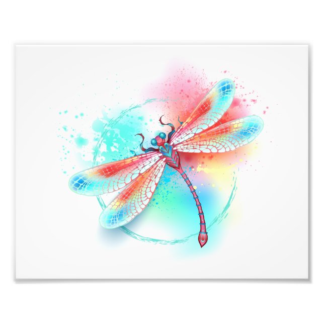 Rote Libelle im Aquarellhintergrund Fotodruck (Vorne)