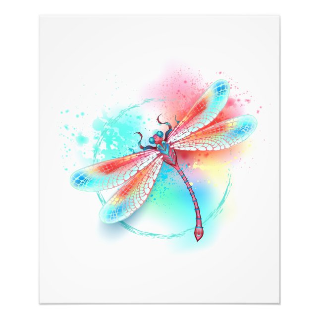 Rote Libelle im Aquarellhintergrund Fotodruck (Vorne)
