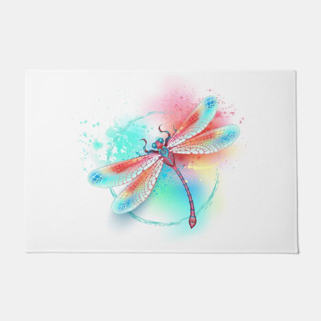 Rote Libelle im Aquarellhintergrund Fußmatte (Vorderseite)