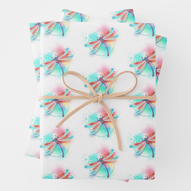 Rote Libelle im Aquarellhintergrund Geschenkpapier Set (Beispiel)