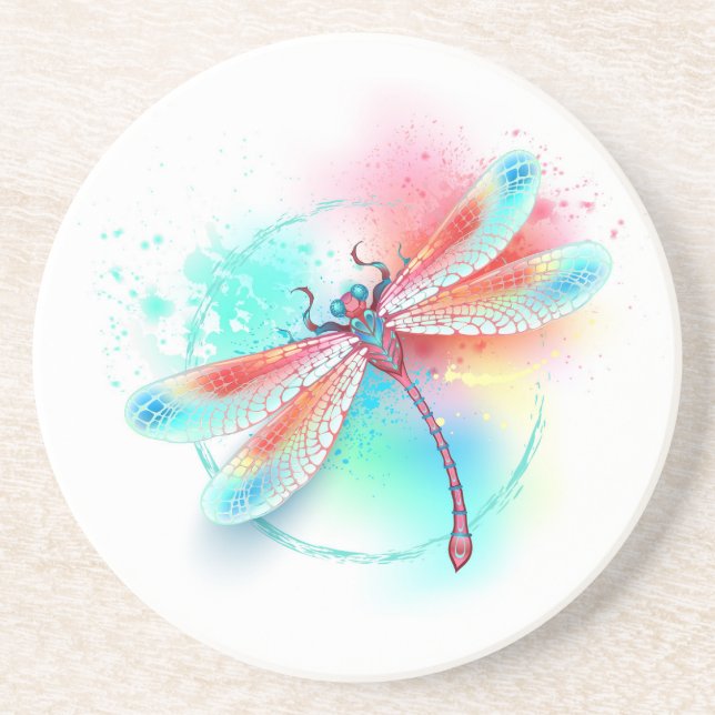 Rote Libelle im Aquarellhintergrund Getränkeuntersetzer (Vorne)