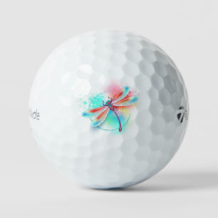 Rote Libelle im Aquarellhintergrund Golfball