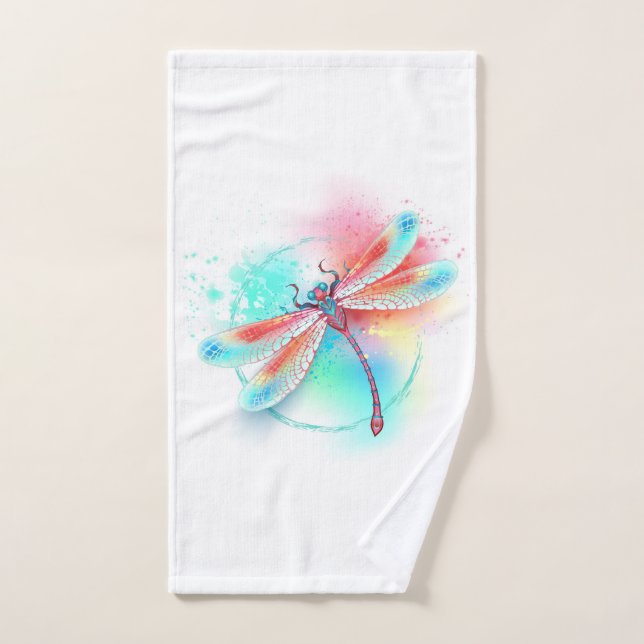 Rote Libelle im Aquarellhintergrund Handtuch (Handtuch)