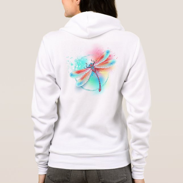 Rote Libelle im Aquarellhintergrund Hoodie (Rückseite)