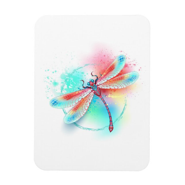 Rote Libelle im Aquarellhintergrund Magnet (Vertikal)