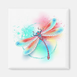 Rote Libelle im Aquarellhintergrund Magnet