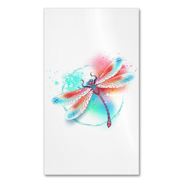 Rote Libelle im Aquarellhintergrund Magnetische Visitenkarte (Vorderseite Vertikal)