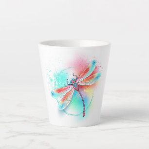 Rote Libelle im Aquarellhintergrund Milchtasse