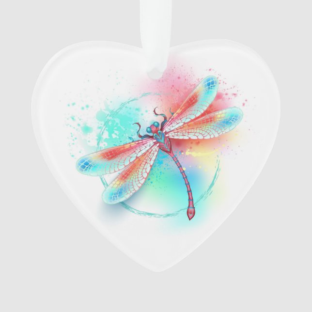 Rote Libelle im Aquarellhintergrund Ornament (Vorderseite)