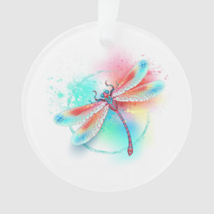 Rote Libelle im Aquarellhintergrund Ornament