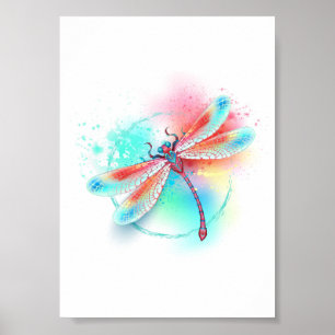 Rote Libelle im Aquarellhintergrund Poster