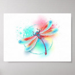 Rote Libelle im Aquarellhintergrund Poster