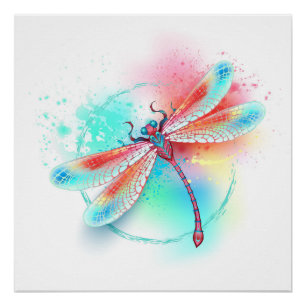 Rote Libelle im Aquarellhintergrund Poster