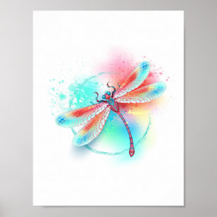 Rote Libelle im Aquarellhintergrund Poster