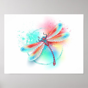 Rote Libelle im Aquarellhintergrund Poster