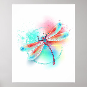 Rote Libelle im Aquarellhintergrund Poster