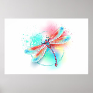 Rote Libelle im Aquarellhintergrund Poster