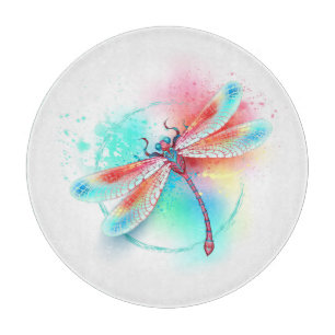 Rote Libelle im Aquarellhintergrund Schneidebrett