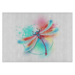 Rote Libelle im Aquarellhintergrund Schneidebrett