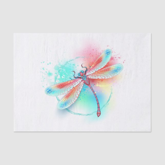 Rote Libelle im Aquarellhintergrund Seidenpapier (Vorderseite)