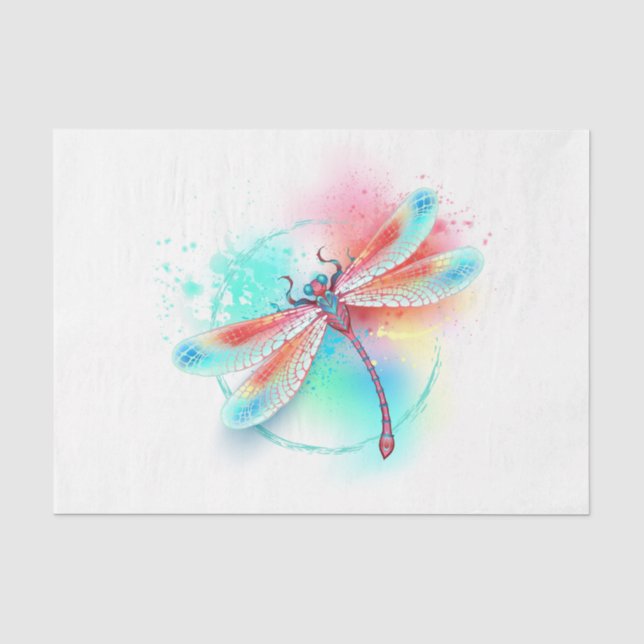 Rote Libelle im Aquarellhintergrund Seidenpapier (Vorderseite)