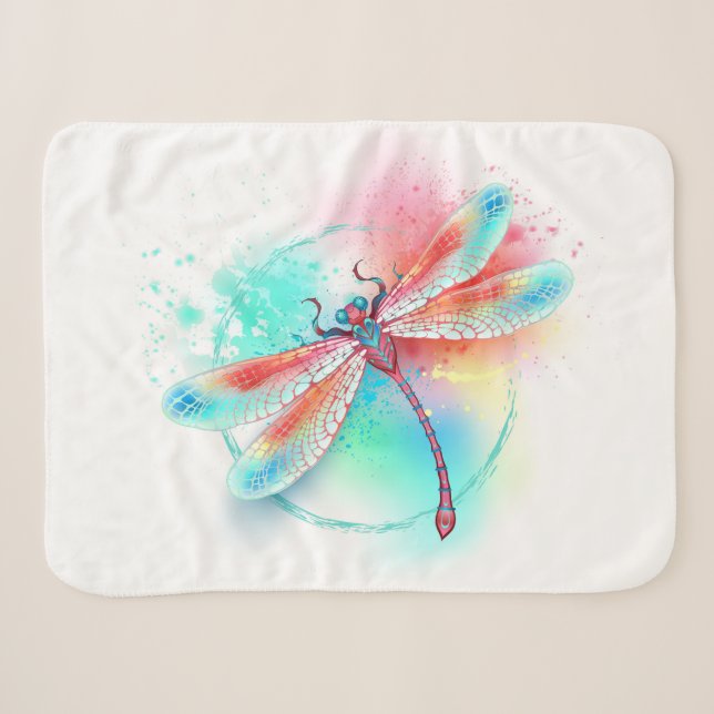 Rote Libelle im Aquarellhintergrund Sherpadecke (Vorderseite (Horizontal))