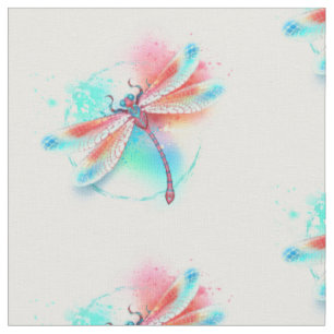 Rote Libelle im Aquarellhintergrund Stoff