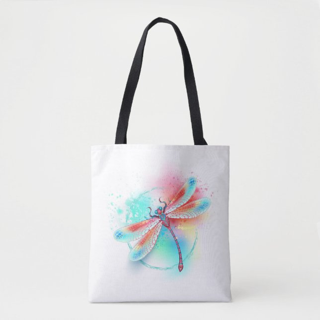 Rote Libelle im Aquarellhintergrund Tasche (Vorderseite)