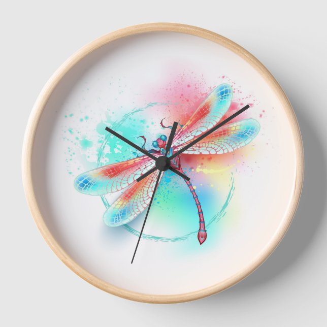 Rote Libelle im Aquarellhintergrund Uhr (Vorderseite)