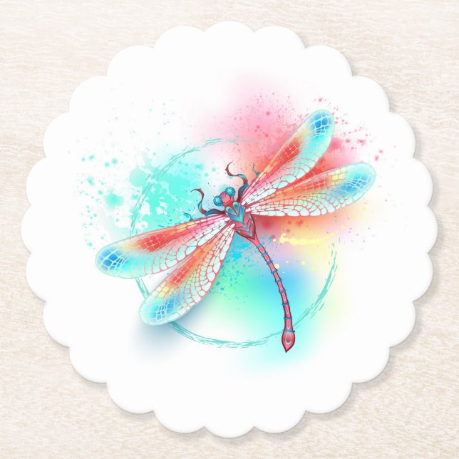 Rote Libelle im Aquarellhintergrund Untersetzer (Vorderseite)