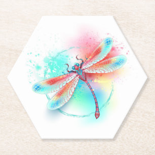 Rote Libelle im Aquarellhintergrund Untersetzer