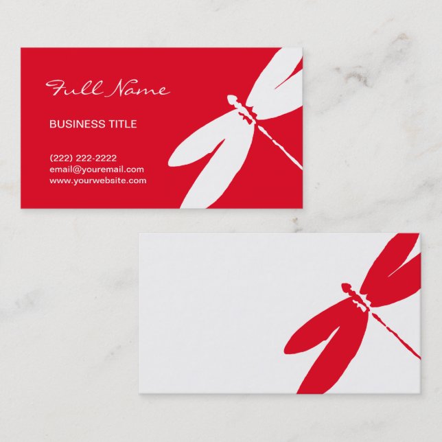 Rote Libellen-Logo-Visitenkarte-Entwürfe | modern Visitenkarte (Vorne/Hinten)