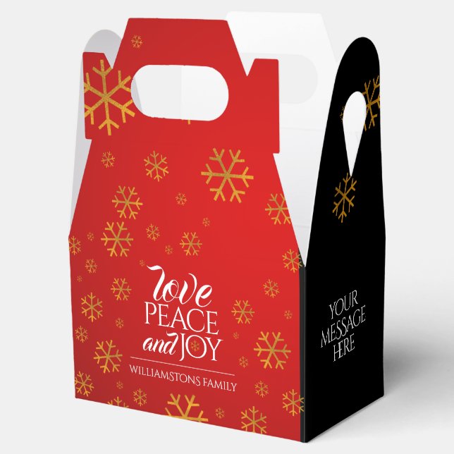 Rote Liebe, Frieden und Freude mit Schneeflocken Geschenkschachtel (Geöffnet)