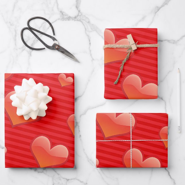 Rote Liebe Herz Geschenkpapier Set (Vorderseite)