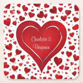 Rote Liebe Herz | Name Valentines Party Rechteckiger Pappuntersetzer