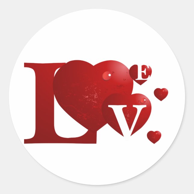 Rote LIEBE Runder Aufkleber (Vorderseite)