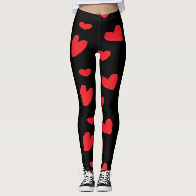 Rote Liebe Schwarz Leggings (Vorderseite)