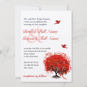 Rote Liebe Tree Love Birds Hochzeit Einladung