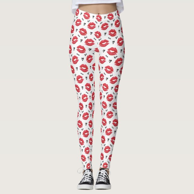 Rote Liebe und Kisses Valentines Leggings (Vorderseite)