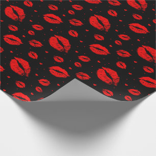 Rote Lieben küsst auf black_large Geschenkpapier