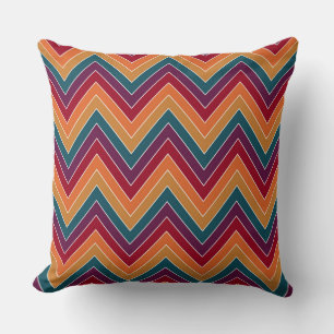 ROTE LILA AQUAMARINE ORANGE YELLOW ZIG ZAG LINIEN KISSEN