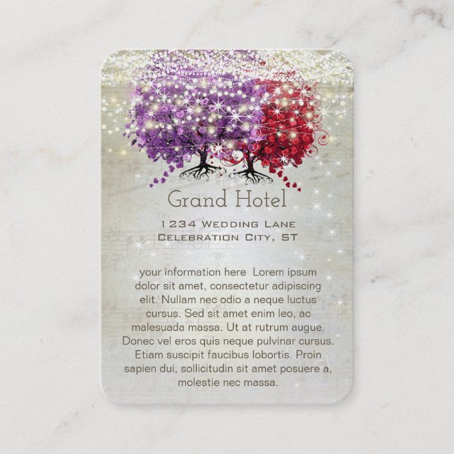 Rote Lila Herz-Leaf Tree Hochzeitungs-Info-Cards Visitenkarte (Vorderseite)